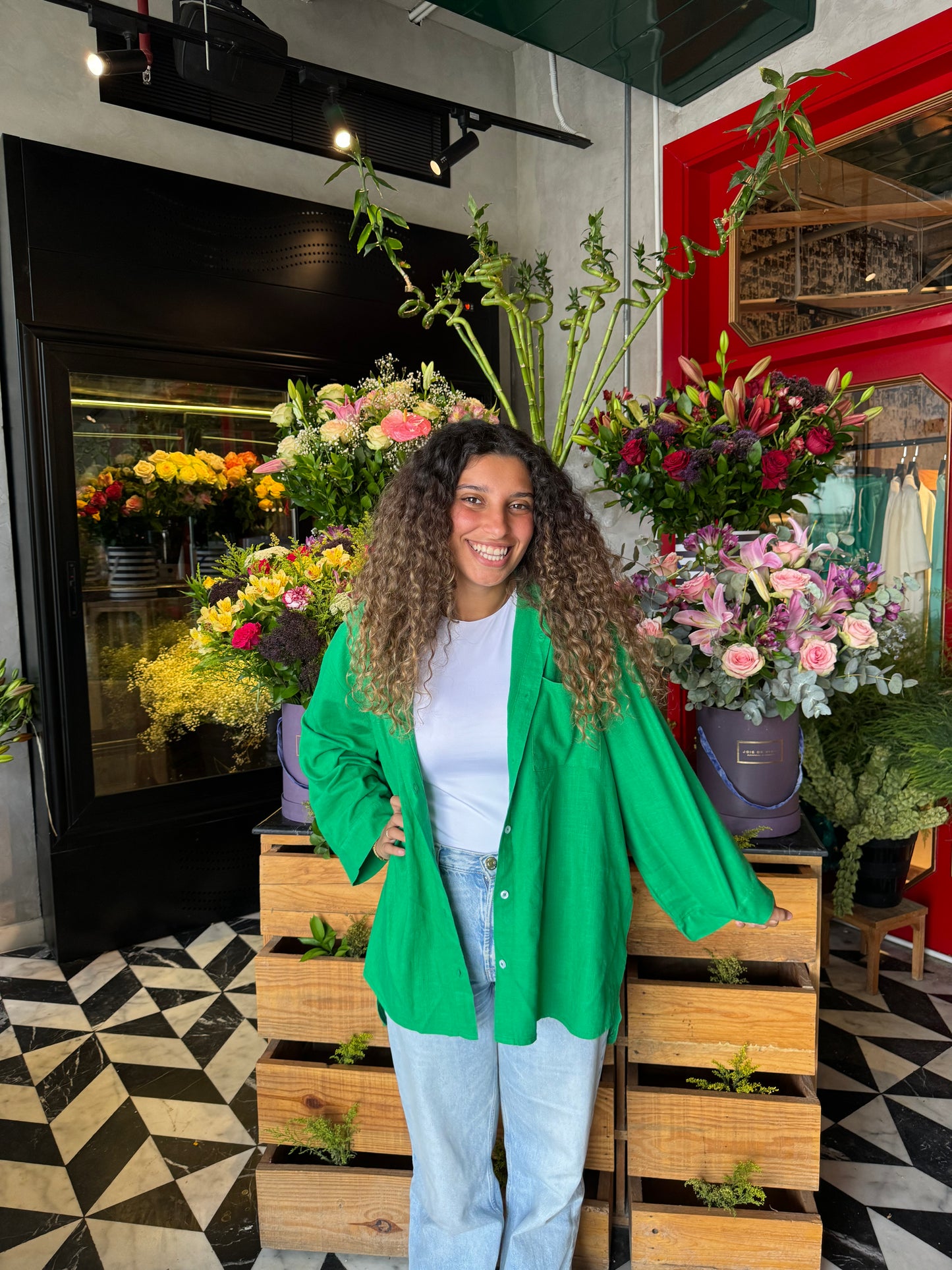 Wide Linen Shirt Green