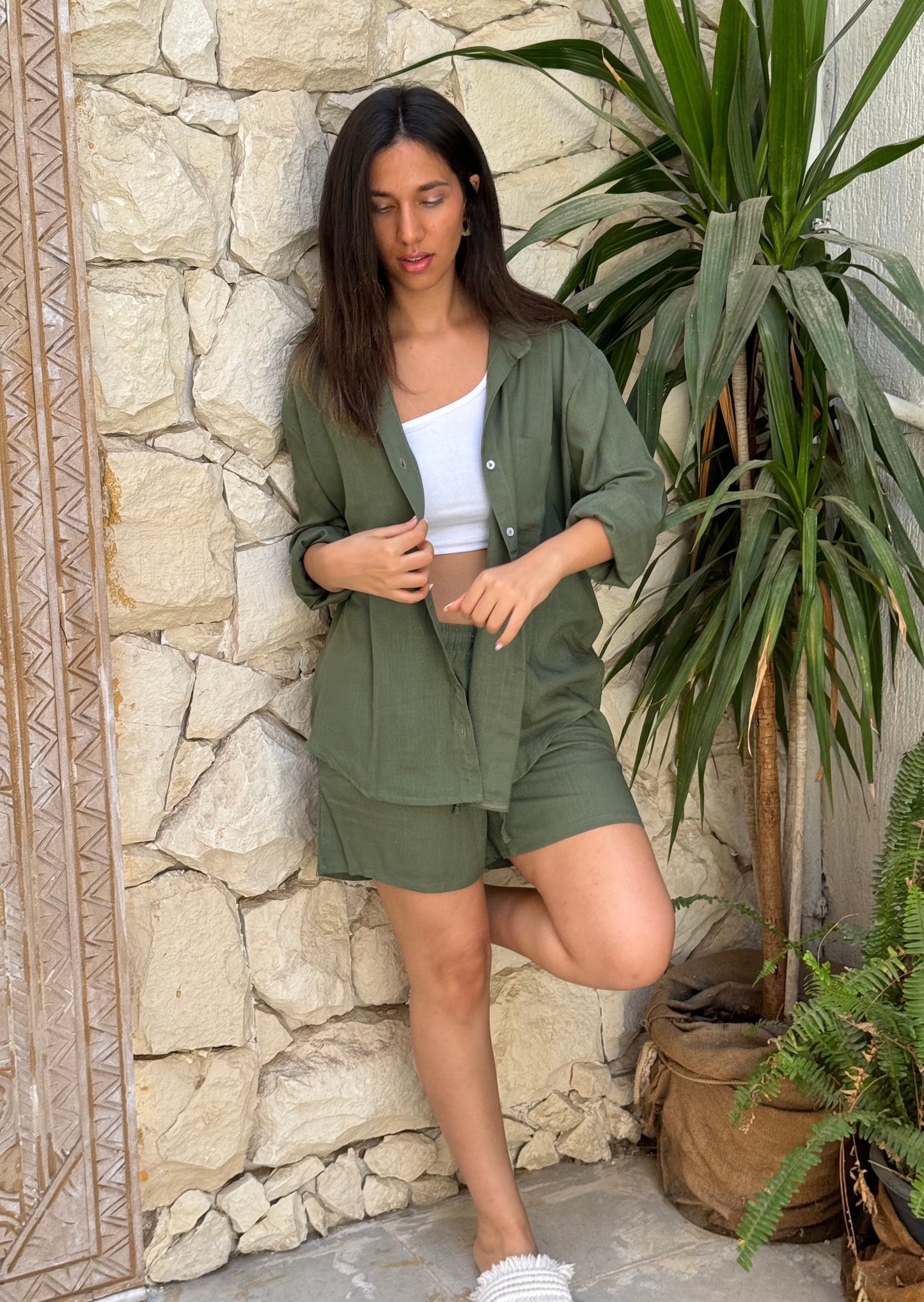 Shorts Linen Set Olive