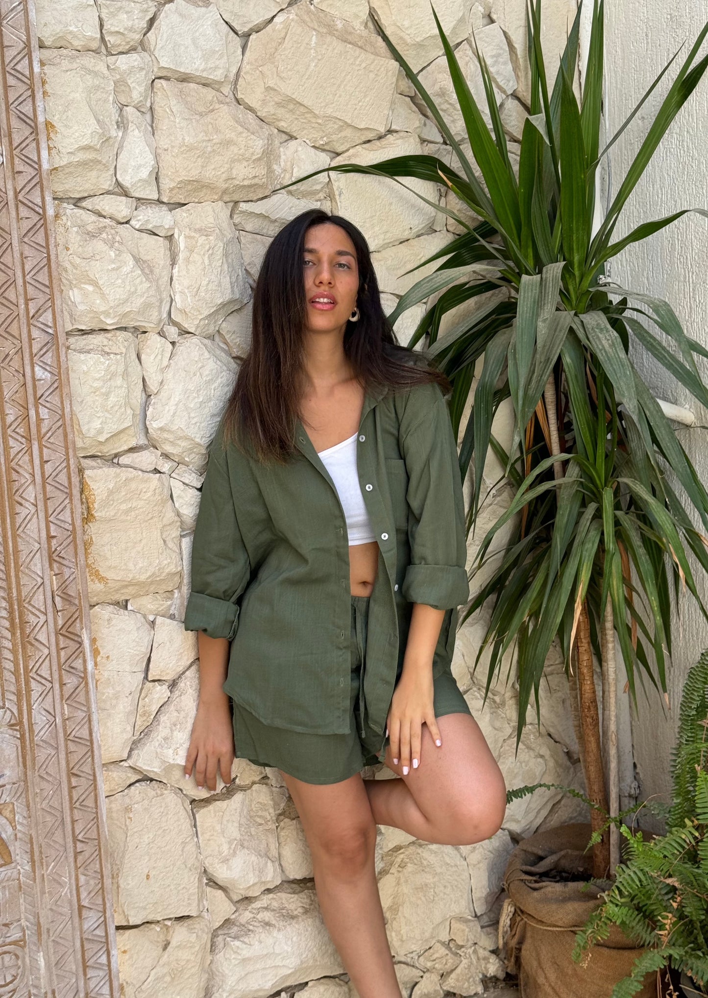 Shorts Linen Set Olive