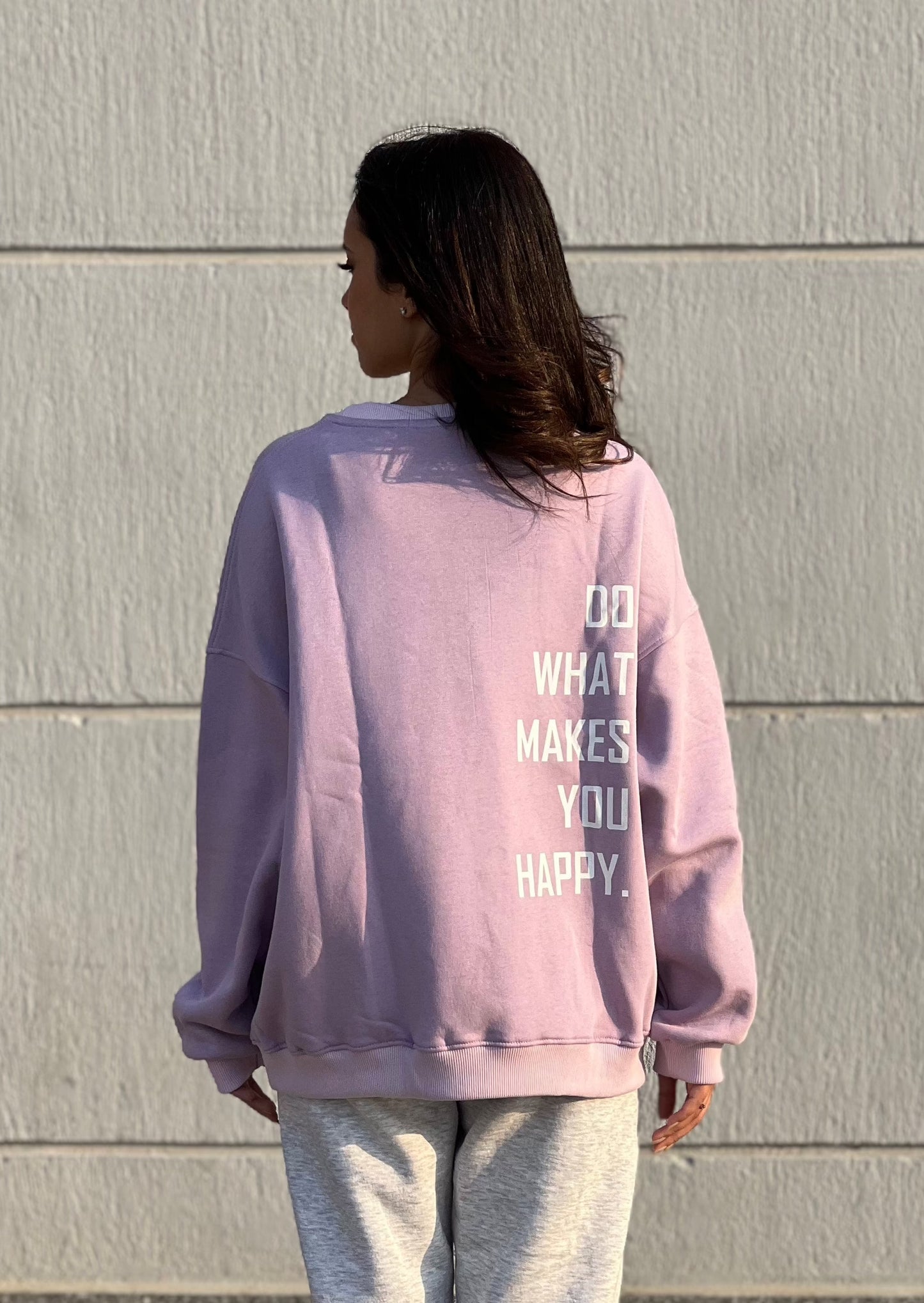 Printed Lavender Oversized Crewneck - Happy