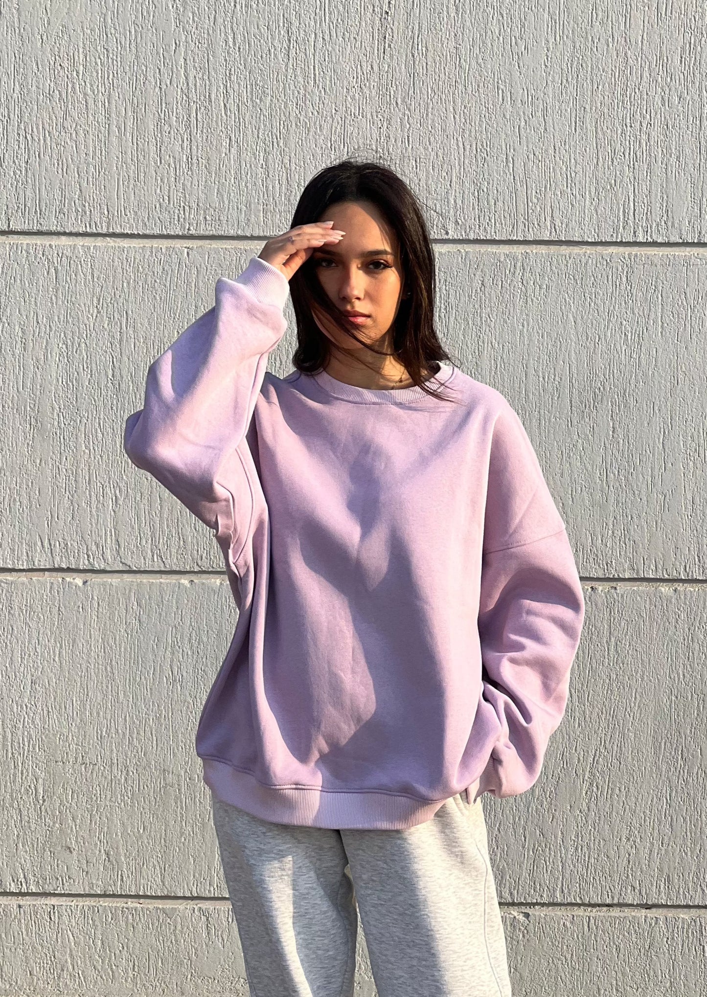 Printed Lavender Oversized Crewneck - Happy