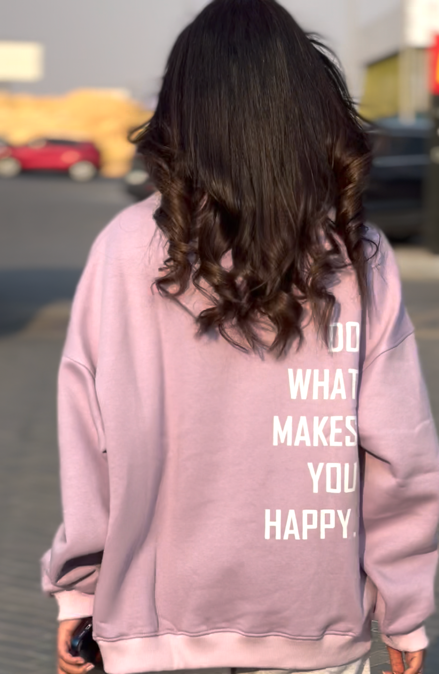 Printed Lavender Oversized Crewneck - Happy