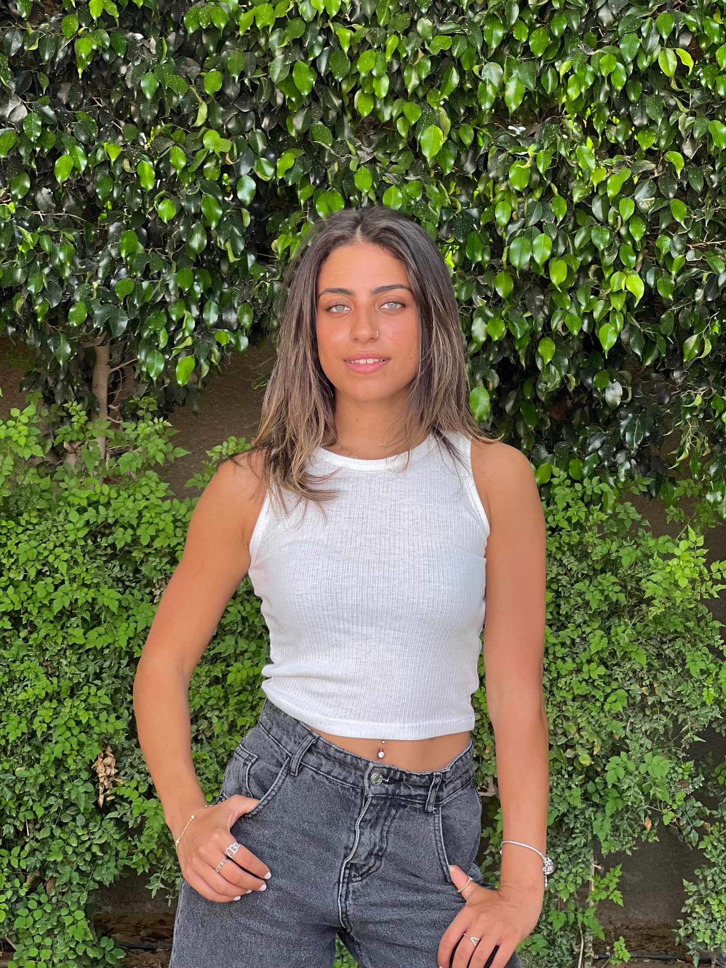 Ribbed Cropped Tank Top White