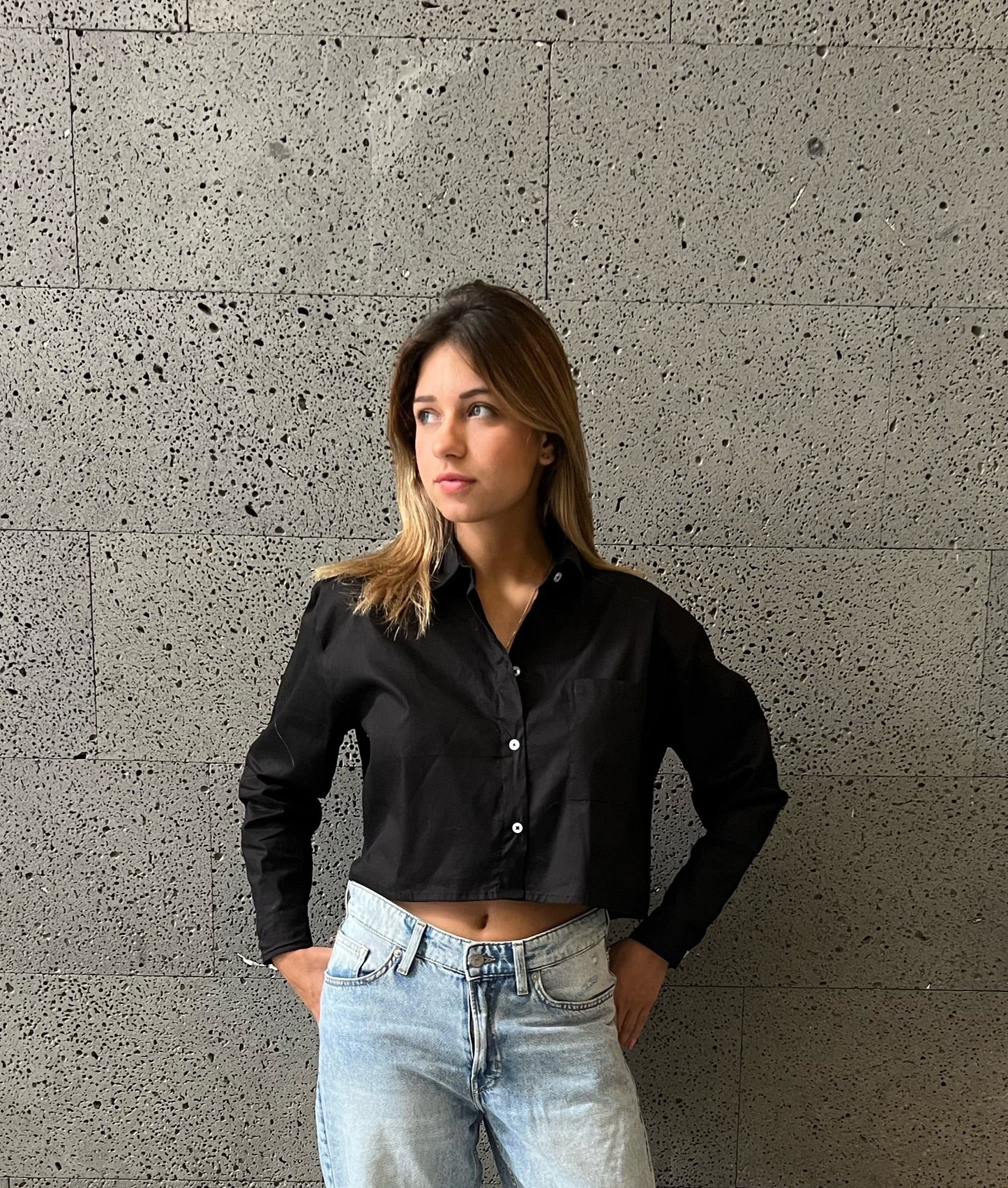 Cropped Poplin Shirt Black