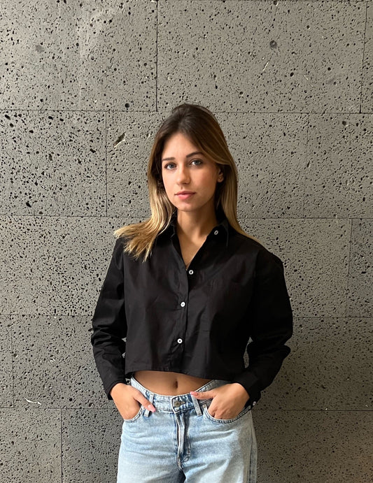 Cropped Poplin Shirt Black